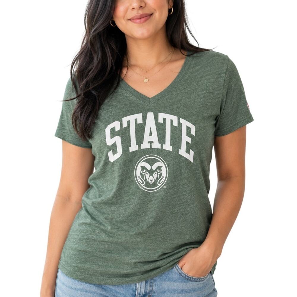 Colorado State Rams Green V-Neck Tee Medium League 91 CSU
